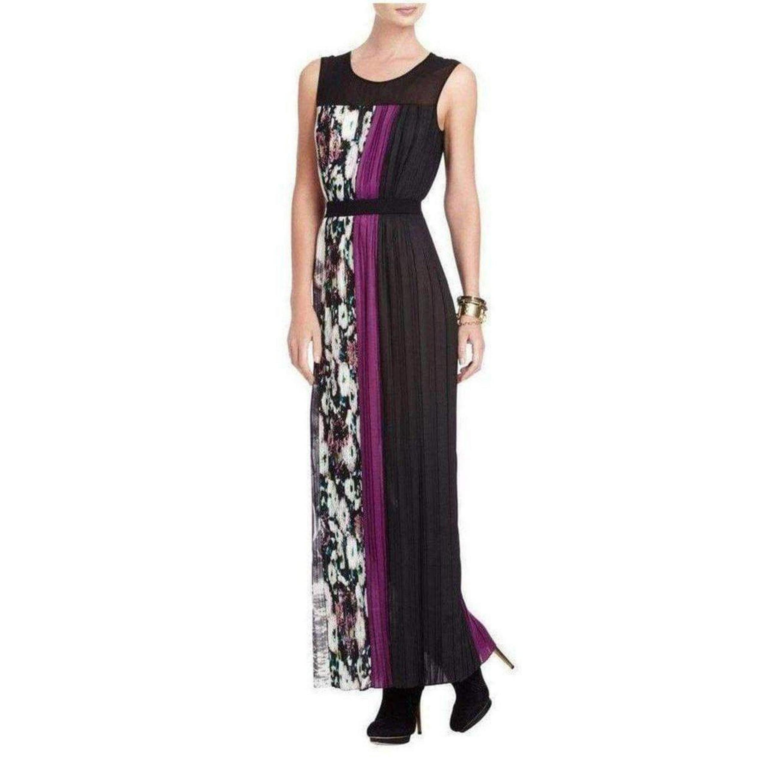 Bcbgmaxazria - Purple Cerise Pleated Color Block Dress - S